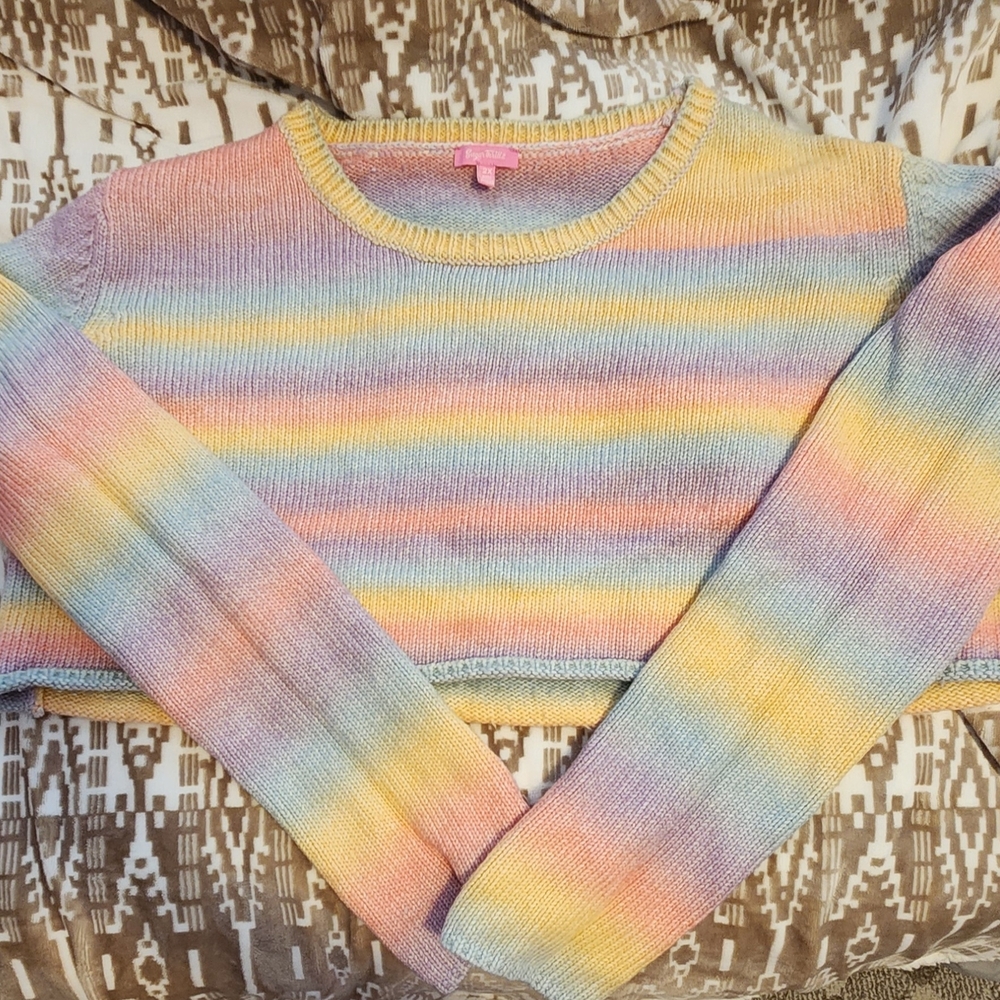 dollskill pastel rainbow striped cropped sweater